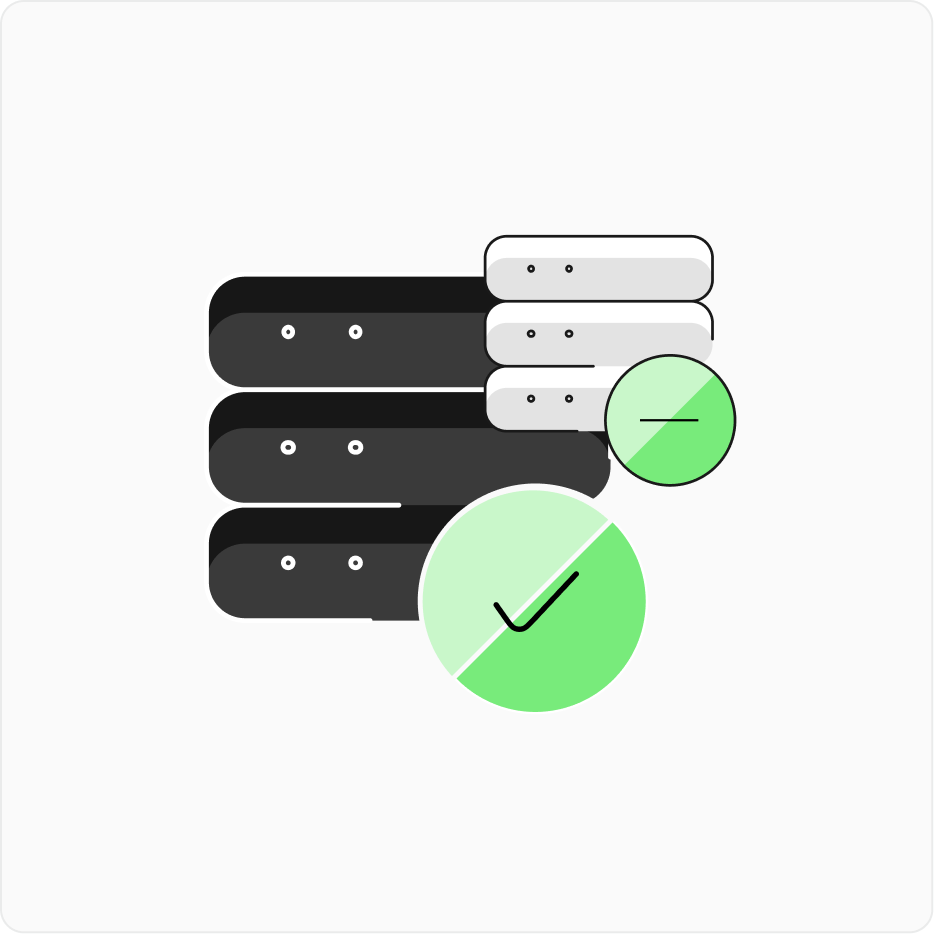 A stack of servers with green checkmarks — run on Cyborg7 Cloud or self-host